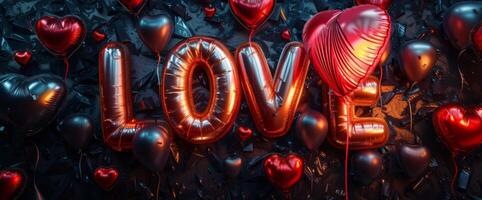 AI generated The word love displayed against a black background for Valentine's Day photo