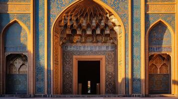 AI generated A mosque's intricate archway with mosaic details. Generative AI photo