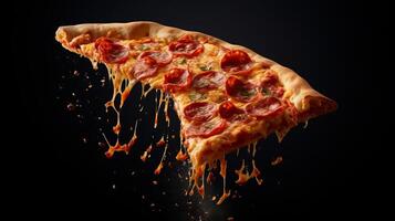 AI generated A pizza slice caught in midair toss. Generative AI photo