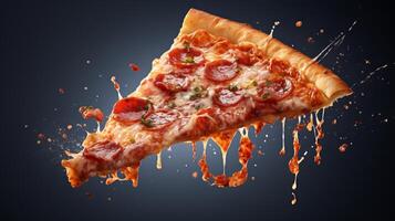 AI generated A pizza slice caught in midair toss. Generative AI photo