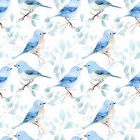 AI generated Watercolor Blue Birds on Branch photo