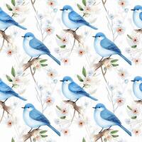 AI generated Watercolor Blue Birds on Branch photo