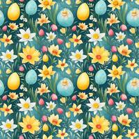 AI generated Easter Celebration Floral and Egg Pattern photo