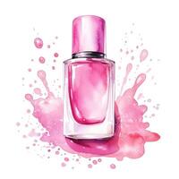 AI generated Hand drawn watercolor painting of pink nail polish bottle on pink splash photo