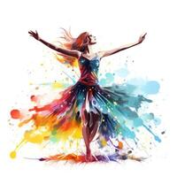 AI generated watercolor dancing girl with colorful spots and splashes photo