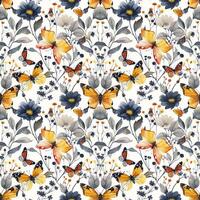 AI generated Cute watercolor pattern with flowers. photo