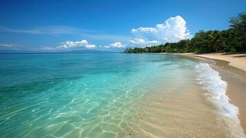AI generated A serene tropical beach scene with a clear horizon, showcasing the sky blending into white sand photo
