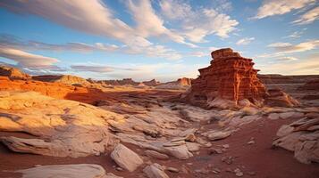 AI generated A rocky desert landscape with colorful sandstone formations. Generative AI photo