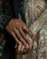 ai generado novia y novio intercambiar anillos, industrial anglos, suave blanco y índigo ligero. foto