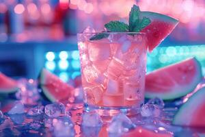 AI generated ripe watermelon and minty cocktail photo