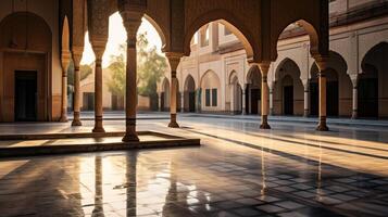 AI generated A serene courtyard of a historic islamic mosque. Generative AI photo