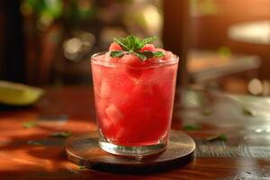 AI generated watermelon drink with mint sliced up photo