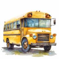 AI generated Cartoon-style watercolor school bus isolated on a white background. photo