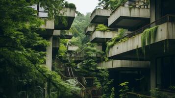 AI generated A stark contrast between nature and brutalist architecture. Generative AI photo