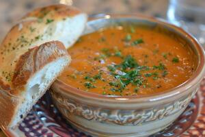 AI generated Bowl of Soup With Bread photo
