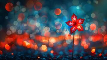 AI generated Red and White Flower With Background Lights photo