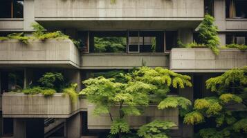 AI generated A striking contrast between brutalist forms and nature. Generative AI photo