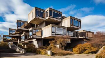 AI generated A striking exterior view of a brutalist architecture masterpiece. Generative AI photo