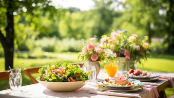 AI generated Summer garden party with fresh salads. Generative AI photo