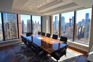 AI generated Modern Conference Room Overlooking City photo