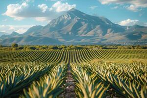 AI generated Grassy Field With Mountain Background photo