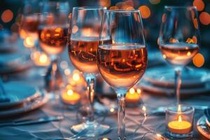 AI generated Row of Wine Glasses on Table photo