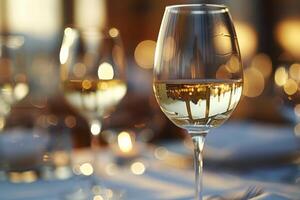 AI generated Row of Wine Glasses on Bar Counter photo