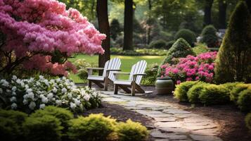 ai generado un tranquilo jardín con floreciente flores para un sereno atmósfera. generativo ai foto