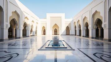 AI generated A tranquil mosque courtyard with marble flooring. Generative AI photo
