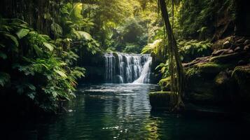AI generated A tranquil waterfall hidden in a lush jungle. Generative AI photo