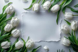 AI generated White Tulips and Paper Note photo