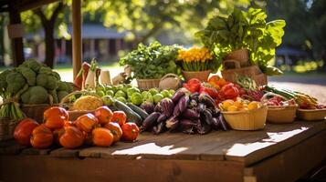 ai generado un vibrante agricultores' mercado exhibiendo granja Fresco Produce y artesanal bienes. generativo ai foto