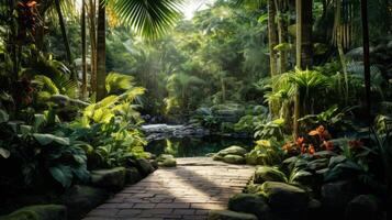 AI generated A vibrant tropical rainforest with lush greenery for an exotic feel. Generative AI photo