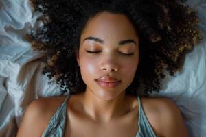 AI generated Woman Laying on Bed With Eyes Closed photo