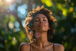 ai generado mujer clausura ojos foto