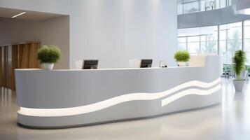 AI generated An office reception desk with a modern, welcoming design. Generative AI photo