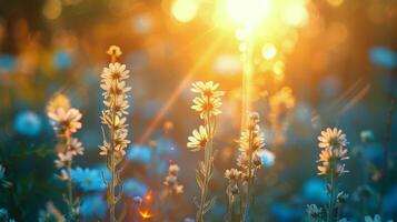 AI generated Field of White Daisies With Sun Background photo