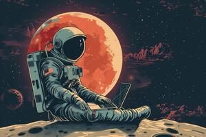 AI generated Astronaut Using Laptop on Moon photo