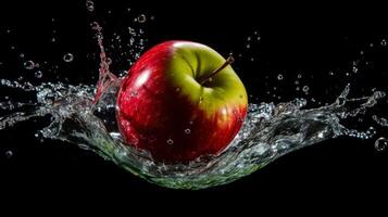 AI generated Apple splashing into water. Generative AI photo