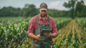 AI generated Man Standing in Field With Tablet photo