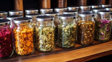 AI generated Ayurvedic herbal teas and wellness infusions. Generative AI photo