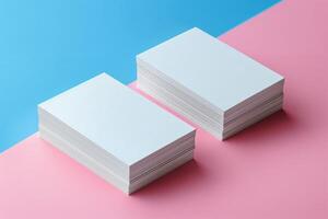 AI generated Stack of Business Cards on Pink and Blue Background photo