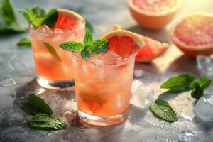 AI generated Close Up of Grapefruit and Mint Drink photo