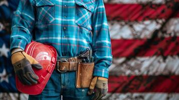 AI generated Construction Worker With Hard Hat and Tool Belt photo