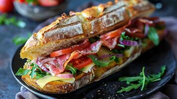 AI generated Two Sandwiches With Tomatoes and Parsley on a Plate photo