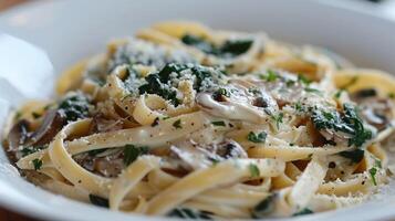 AI generated Wooden Bowl Filled With Pasta and Vegetables photo