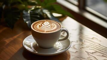 ai generado café taza adornado con latté Arte. generativo ai foto