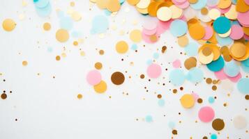 AI generated Confetti on festive party invitation. Generative AI photo