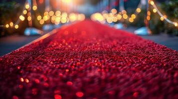 ai generado rojo alfombra líder a escalera foto