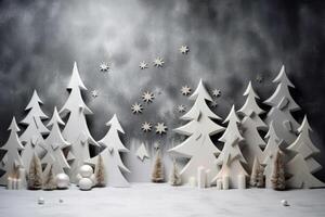 AI generated Group of white christmas trees. Generative AI photo